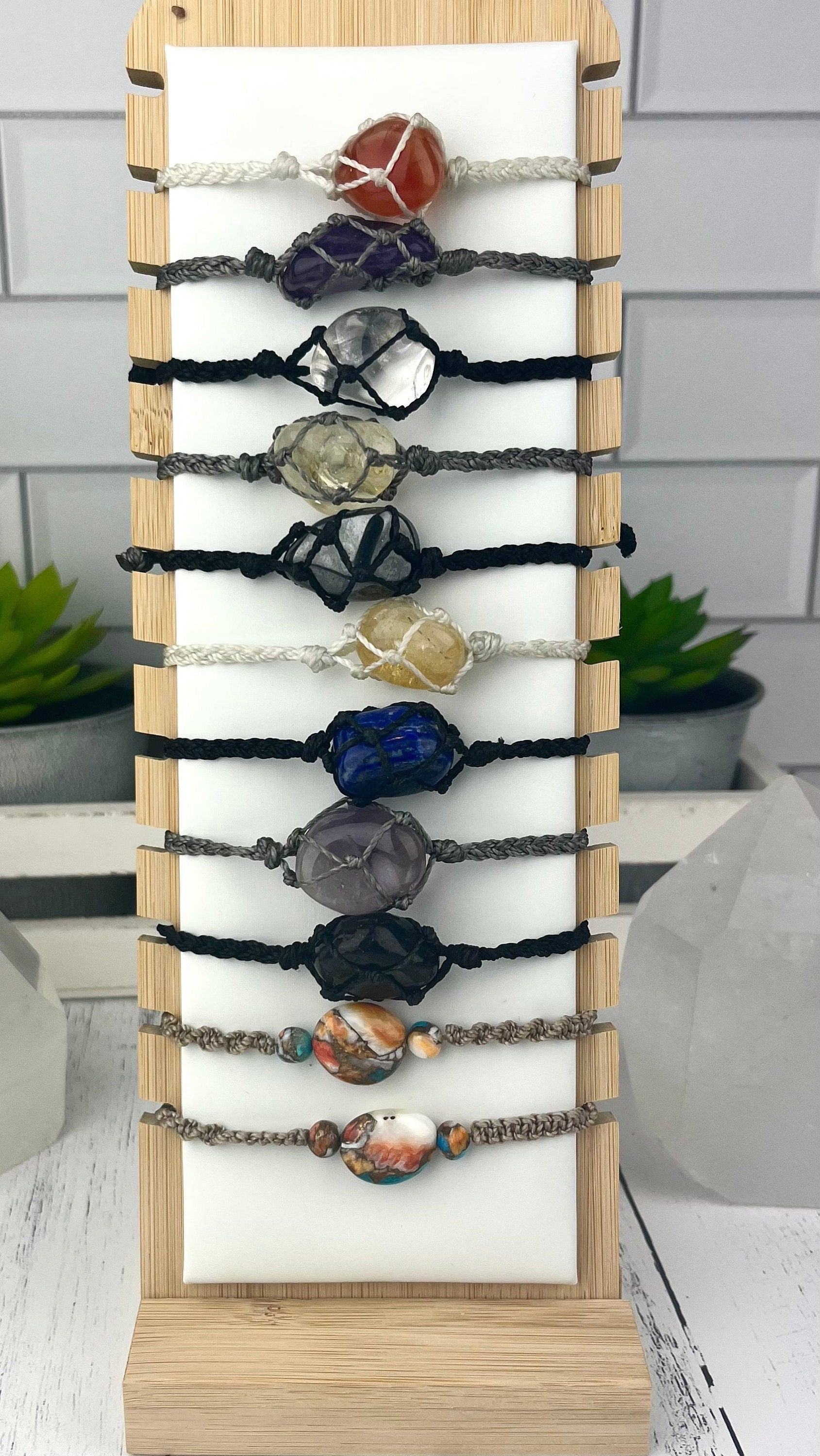 Hand Knotted Crystal Bracelet with Hematite - Adjustable Size, Root Chakra Healing, Grounding Jewelry - Crystals for everyone • Crystals And Cord