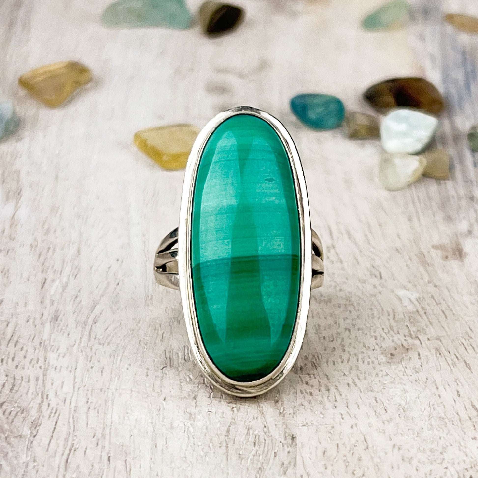 Beautiful Malachite Statement Ring in Sterling Silver Size 7 for Balance Transformation and Personal Growth with Bold Boho Gemstone Design - Crystals for everyone • Crystals And Cord