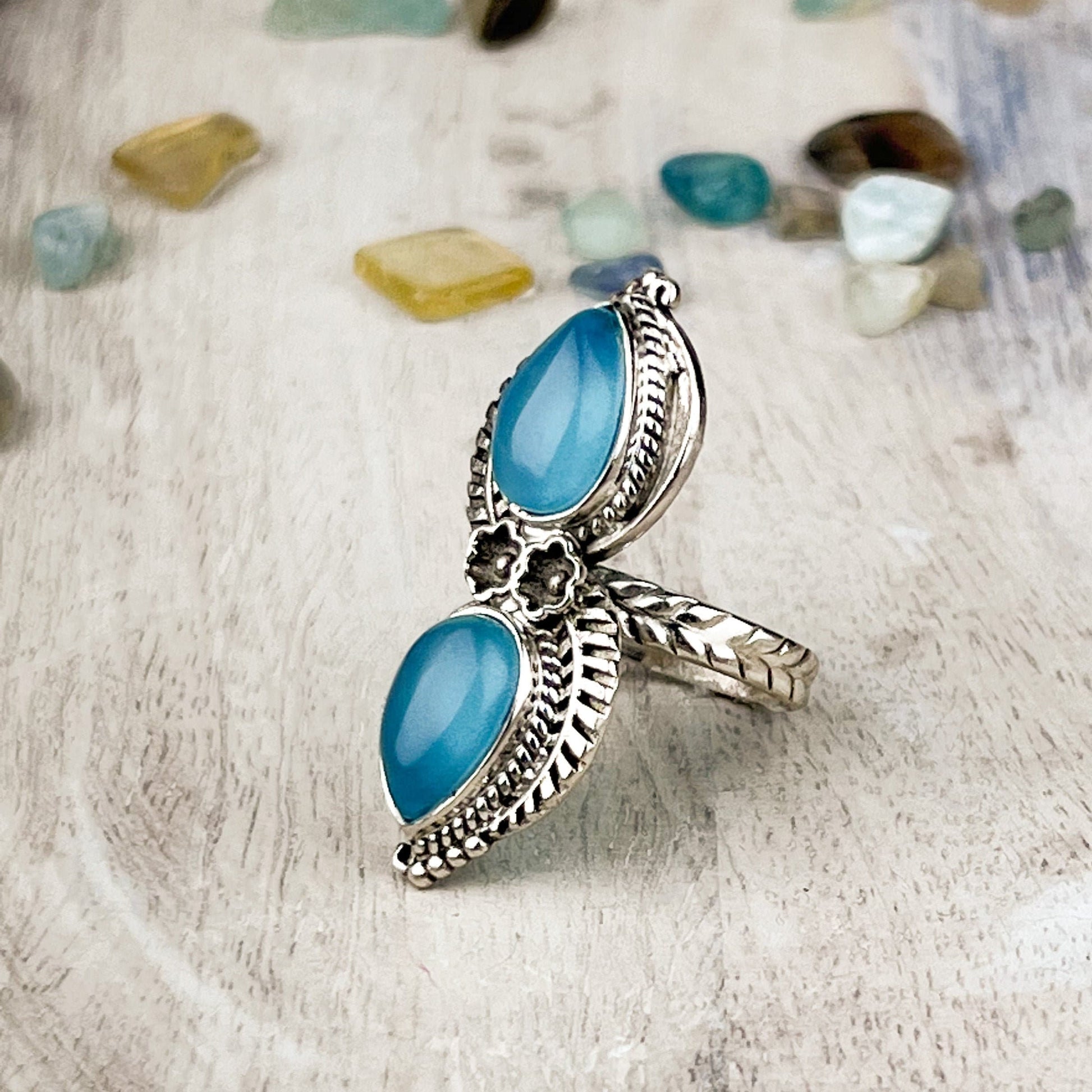 Serene Aqua Chalcedony Sterling Silver Ring - Size 7 | Grounding Balance Stone for Stability and Peaceful Vibrations - Crystals for everyone • Crystals And Cord