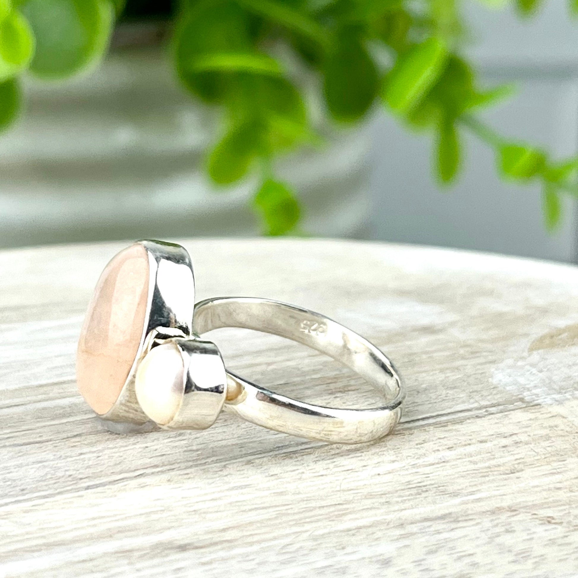 Divine Love and Healing Morganite Pearl Ring - Adjustable Size 8-10 - Sterling Silver Gemstone Ring with Calming Energy for Love - Crystals for everyone • Crystals And Cord