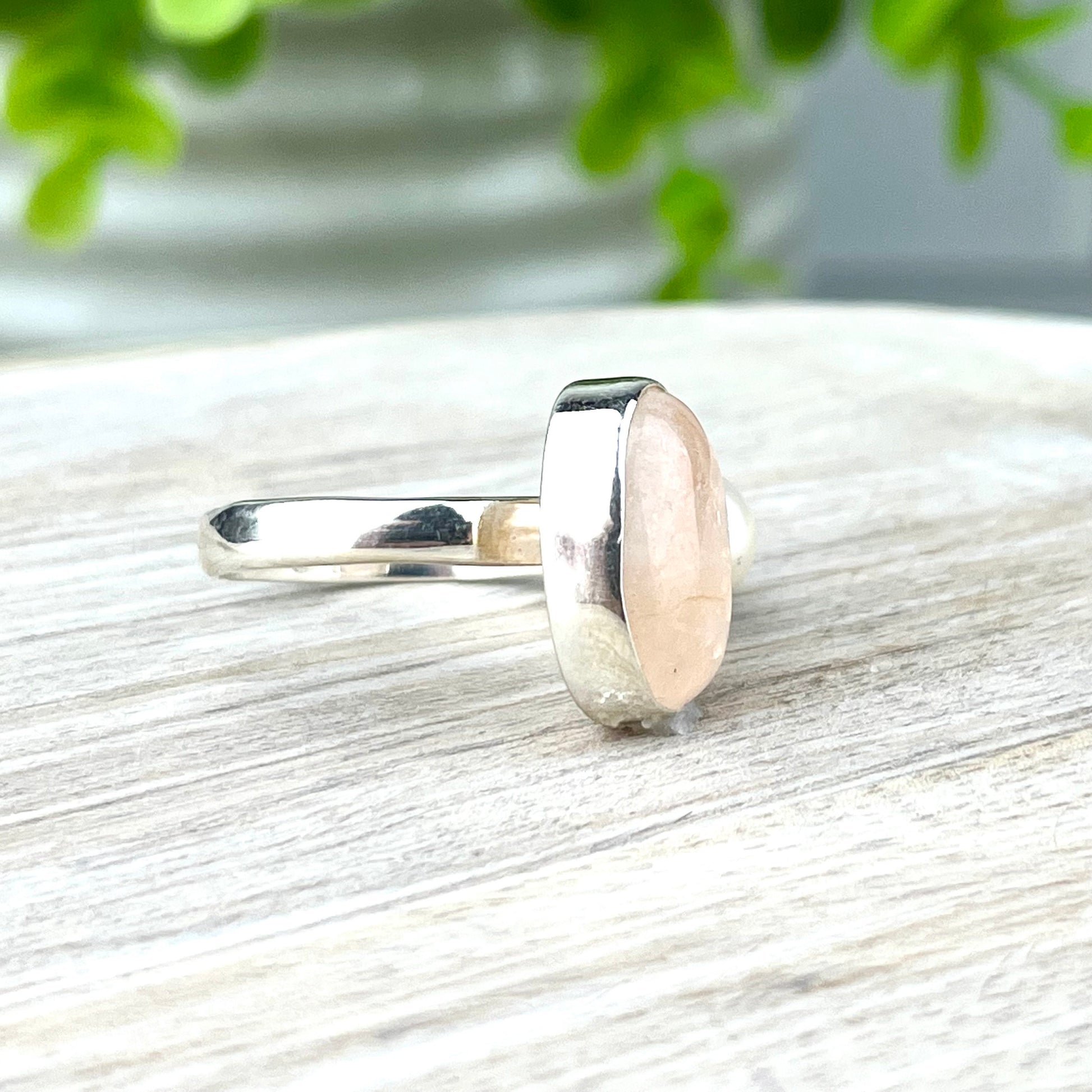 Divine Love and Healing Morganite Pearl Ring - Adjustable Size 8-10 - Sterling Silver Gemstone Ring with Calming Energy for Love - Crystals for everyone • Crystals And Cord
