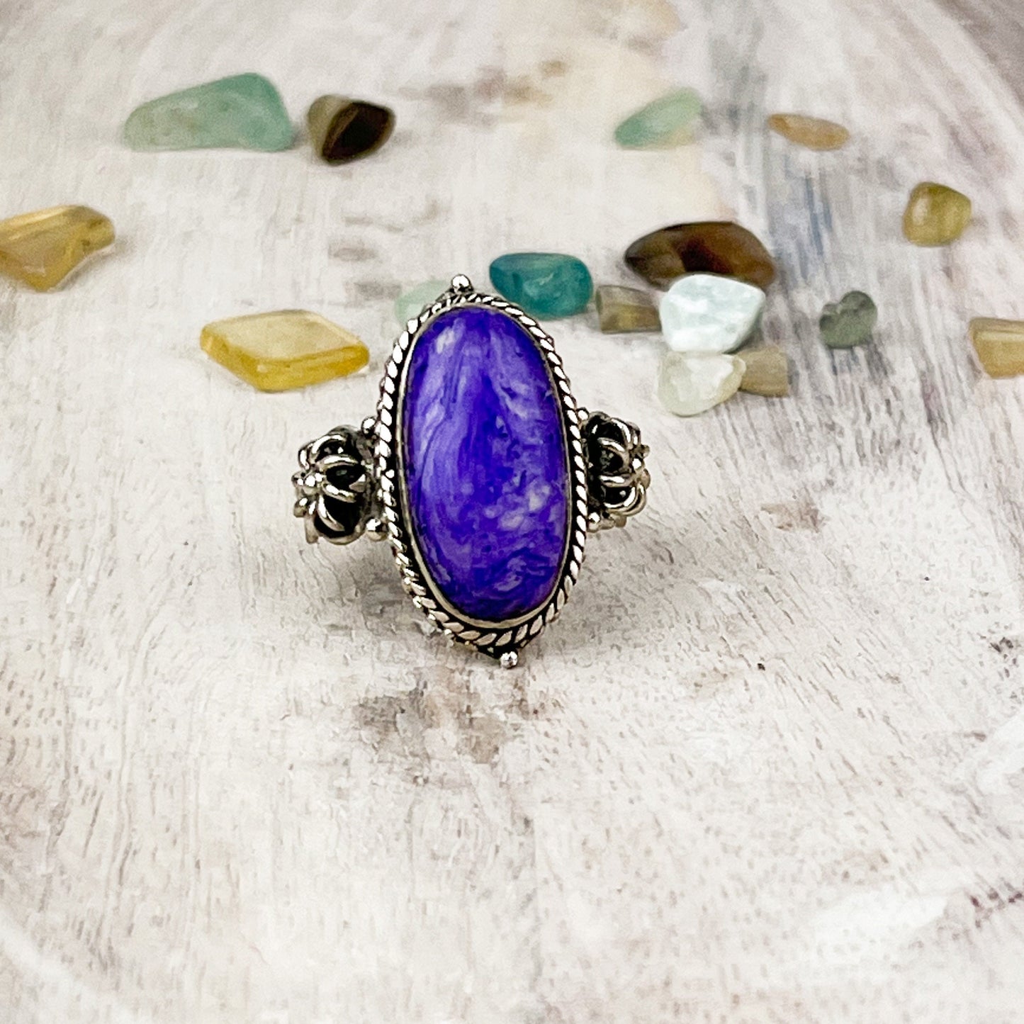 Mystical Charoite Sterling Silver Ring - Empower Transformation and Spiritual Insight with Purple Ray Energy - Size 7 - Crystals for everyone • Crystals And Cord