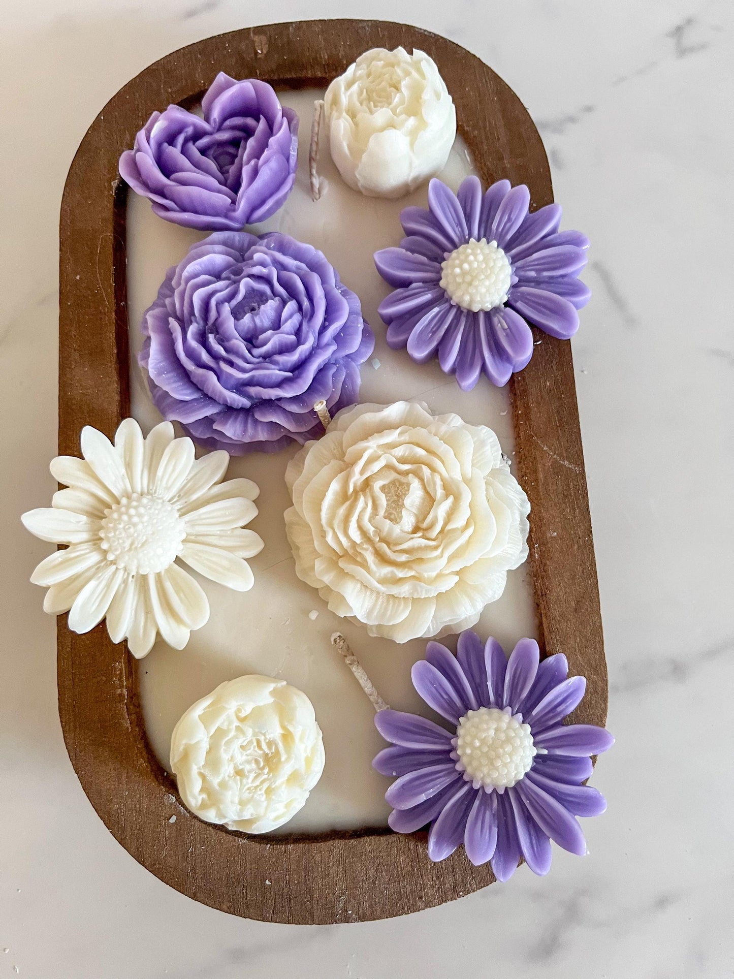 Flower Garden Candle in Dough Bowl, Hand Poured Wax, Long Lasting Candle, gift, Housewarming, wedding , anniversary - Crystals for everyone • Crystals And Cord