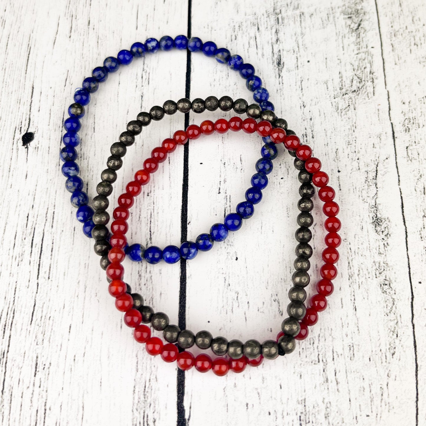 Motivation and Focus Crystal Bracelet Stack Carnelian, Pyrite & Sodalite 4mm Beads - Crystals for everyone • Crystals And Cord