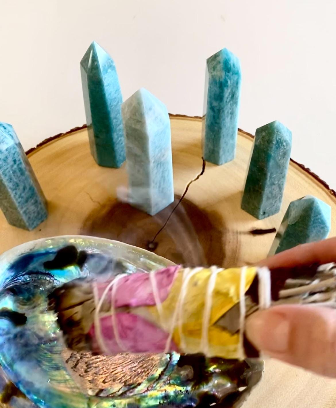 Energy Cleansing Smudge Set with Love Palo Santo, Selenite, and Abalone Shell - Positive Vibes Gift Kit - Crystals for everyone • Crystals And Cord