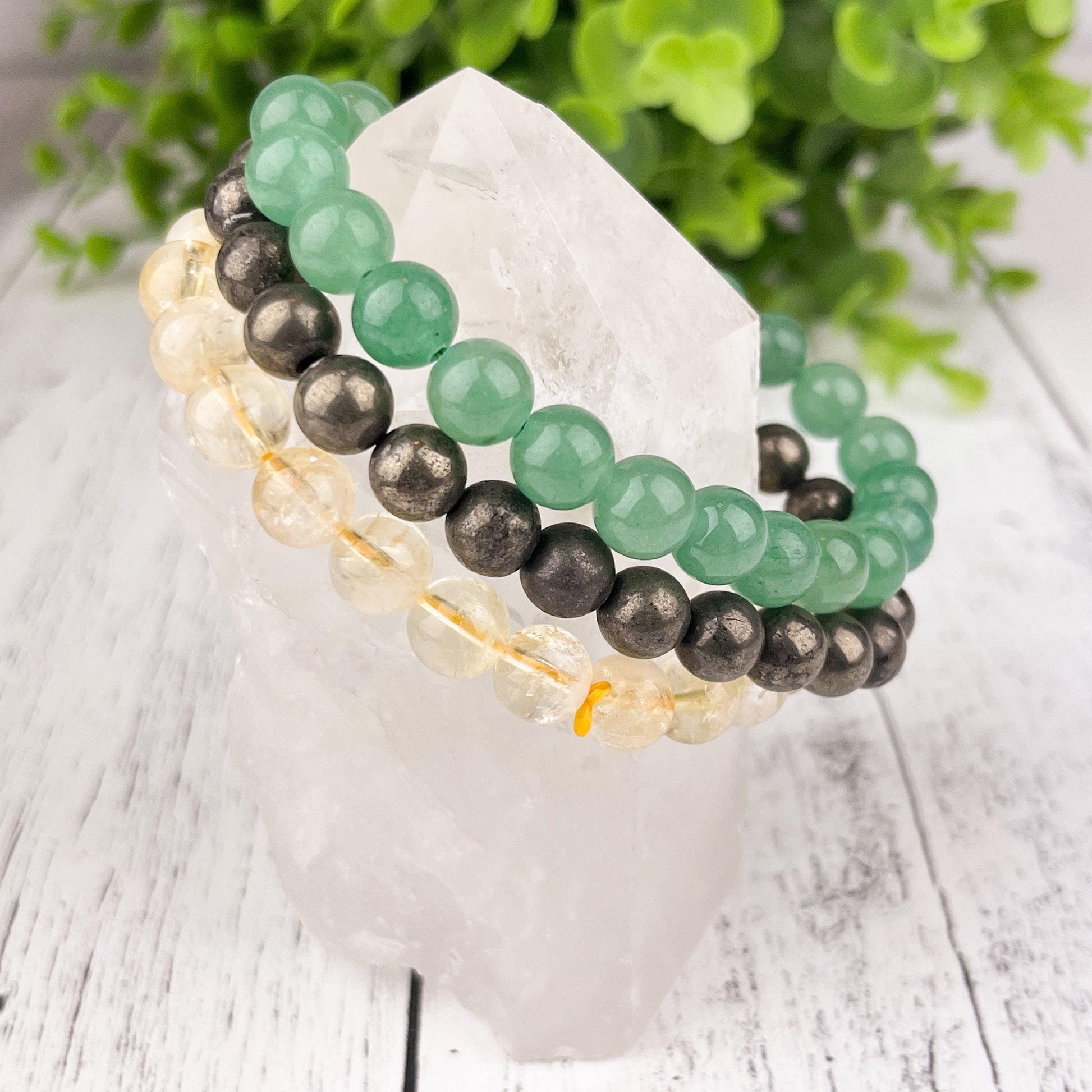 Abundance & Protection Pyrite Gemstone Bracelet - 8mm Beads - Boost Confidence Prosperity - Elastic Stretch - Healing Crystal Jewelry - Crystals for everyone • Crystals And Cord
