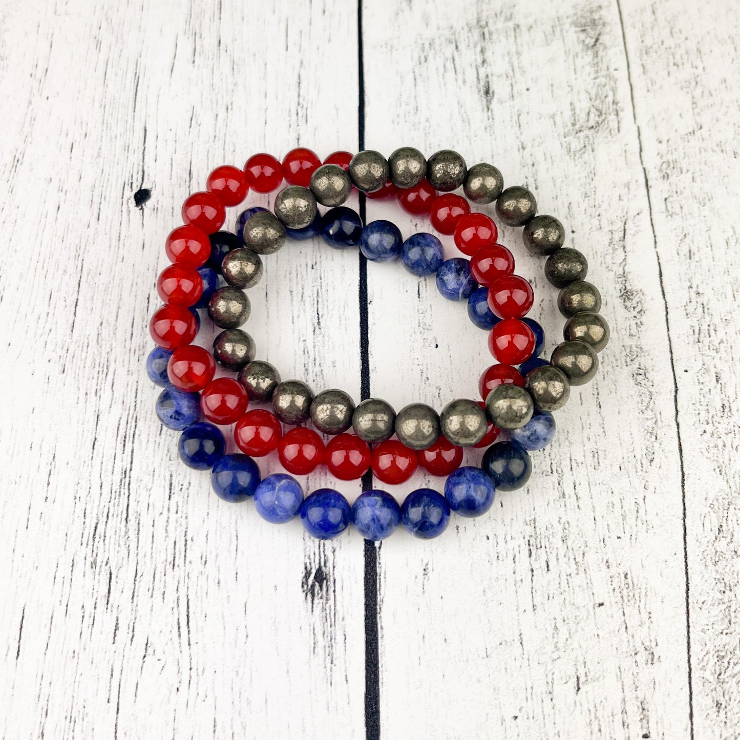 Motivation Stacking Bracelet Set Carnelian, Pyrite, Sodalite Gemstone Bracelets for Manifestation & Creativity Holiday Gift Jewelry - Crystals for everyone • Crystals And Cord