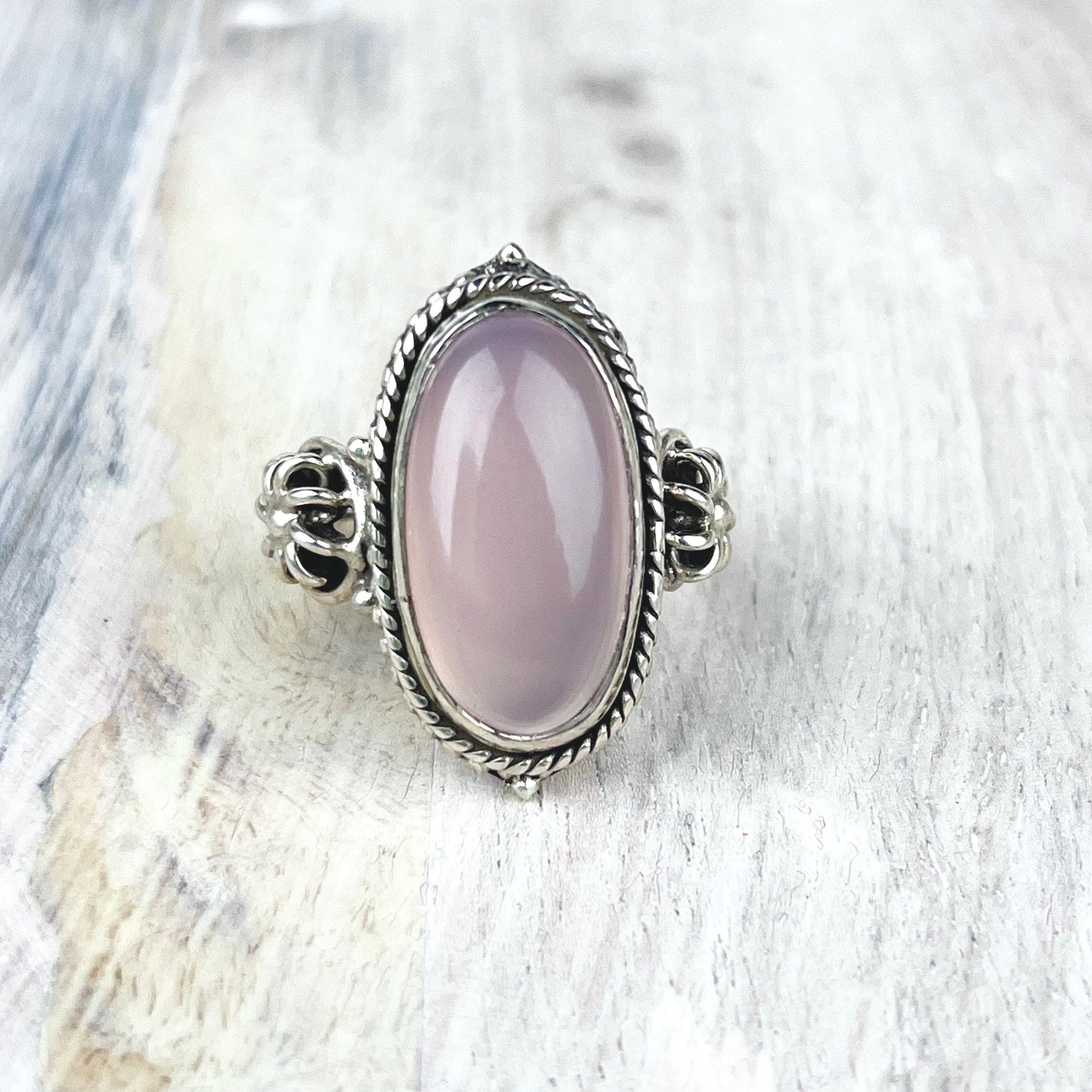 Rose Quartz Ring in Sterling Silver for Self Love and Feminine Energy Spiritual Gift for Her - Crystals for everyone • Crystals And Cord