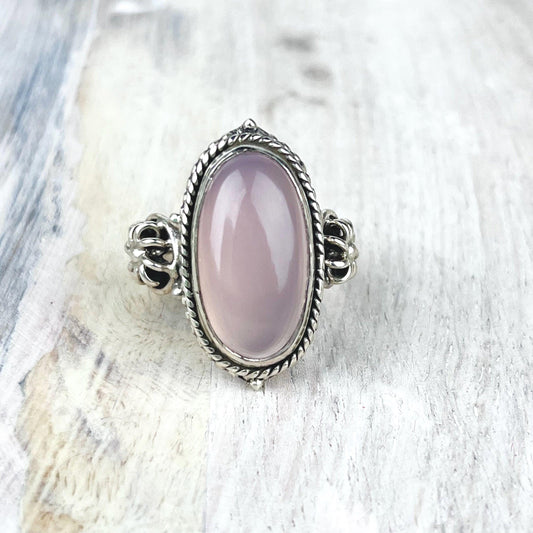 Rose Quartz Ring in Sterling Silver for Self Love and Feminine Energy Spiritual Gift for Her - Crystals for everyone • Crystals And Cord
