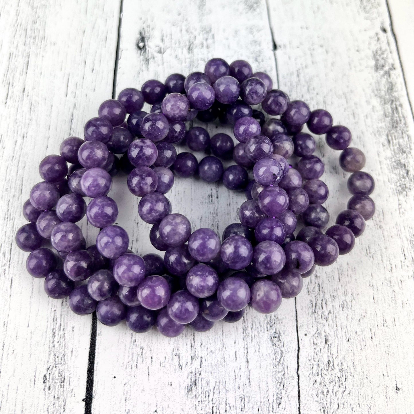 Natural Lepidolite Gemstone Bracelet with Soft Nurturing Energies and Emotional Balance - 8mm Stone Beads - Elastic - Crystals for everyone • Crystals And Cord