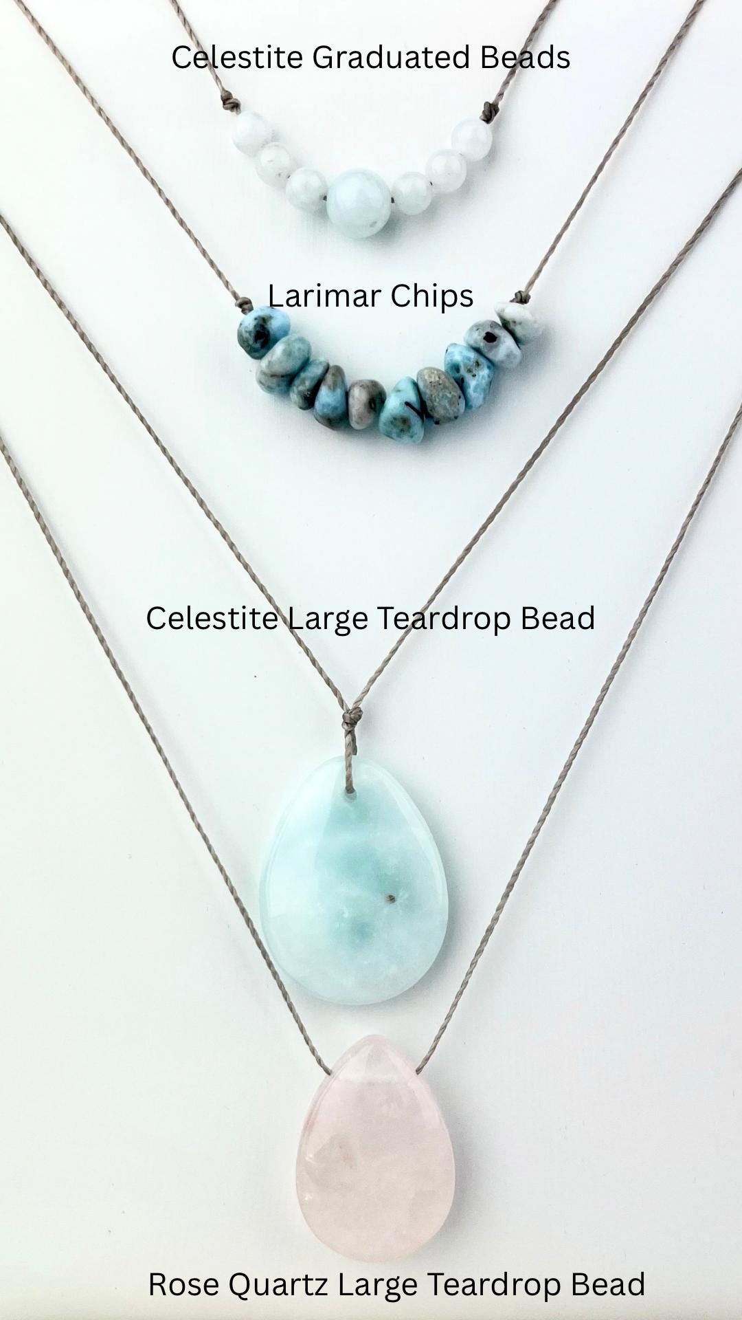 Adjustable Layering Necklace – Crystal Gift for Her – Amethyst, Rose Quartz, Jasper, Celestite – Sliding Knot Gemstone Choker