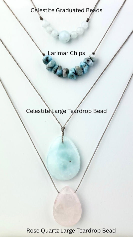 Adjustable Layering Necklace – Crystal Gift for Her – Amethyst, Rose Quartz, Jasper, Celestite – Sliding Knot Gemstone Choker