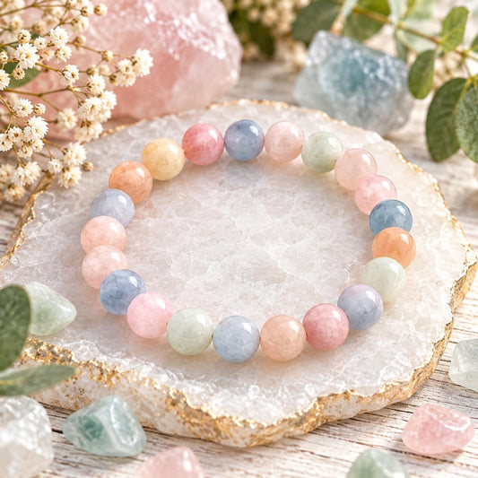 Morganite Bracelet · Chunky 8mm Beads · Crystal Healing Jewelry · Self Love Gift