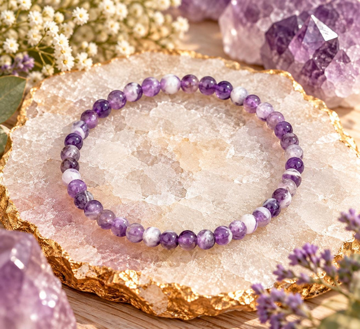 Tiny 4mm Amethyst Bracelet: Minimalist February Birthstone Jewelry for Stress Relief and Calming