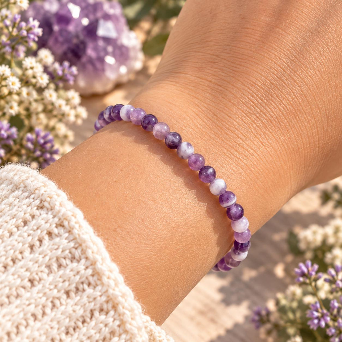Tiny 4mm Amethyst Bracelet: Minimalist February Birthstone Jewelry for Stress Relief and Calming