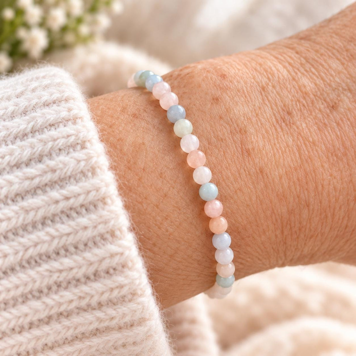 Morganite Bracelet · 4mm Dainty Bead Bracelet · Crystal Jewelry for Self Love & Healing · Gift-Ready Crystal Bracelet