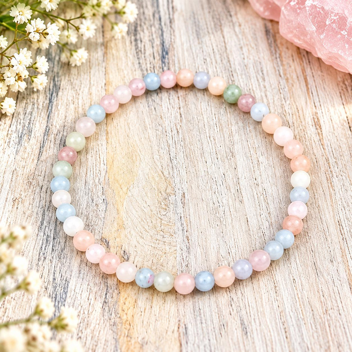 Morganite Bracelet · 4mm Dainty Bead Bracelet · Crystal Jewelry for Self Love & Healing · Gift-Ready Crystal Bracelet