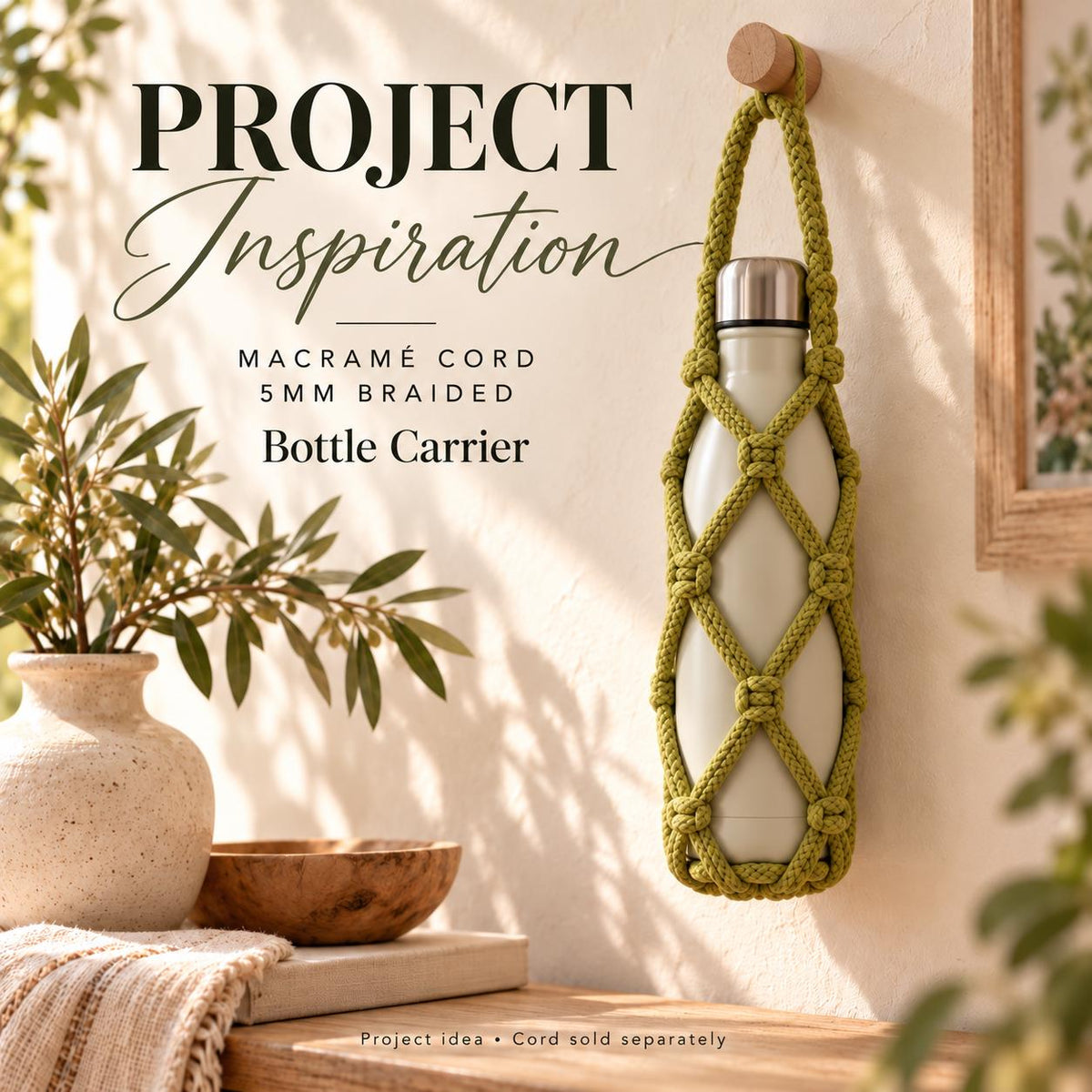 5mm Braided Macrame Cord – Cotton Cord, 50 or 100 Ft Mini Spools – For Bottle Holders, Wall Hangings & Crochet Baskets