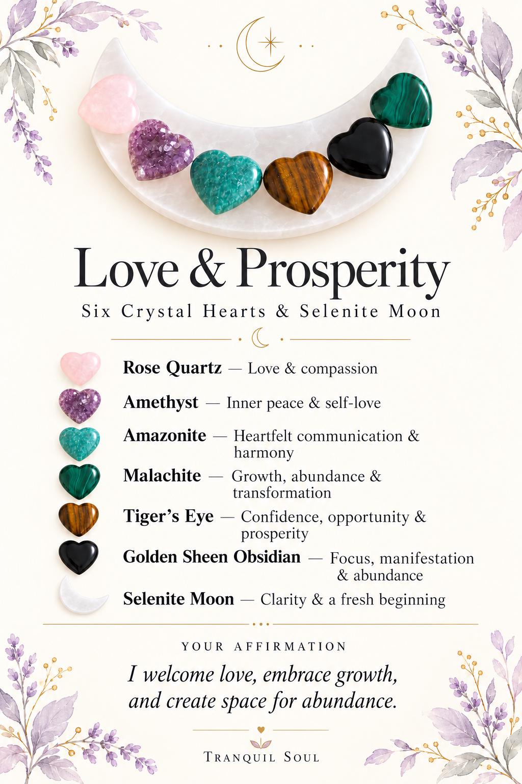 Selenite Charging Plate with Crystal Heart or Stone Sets, Crescent Moon, 4 or 6 Inch.