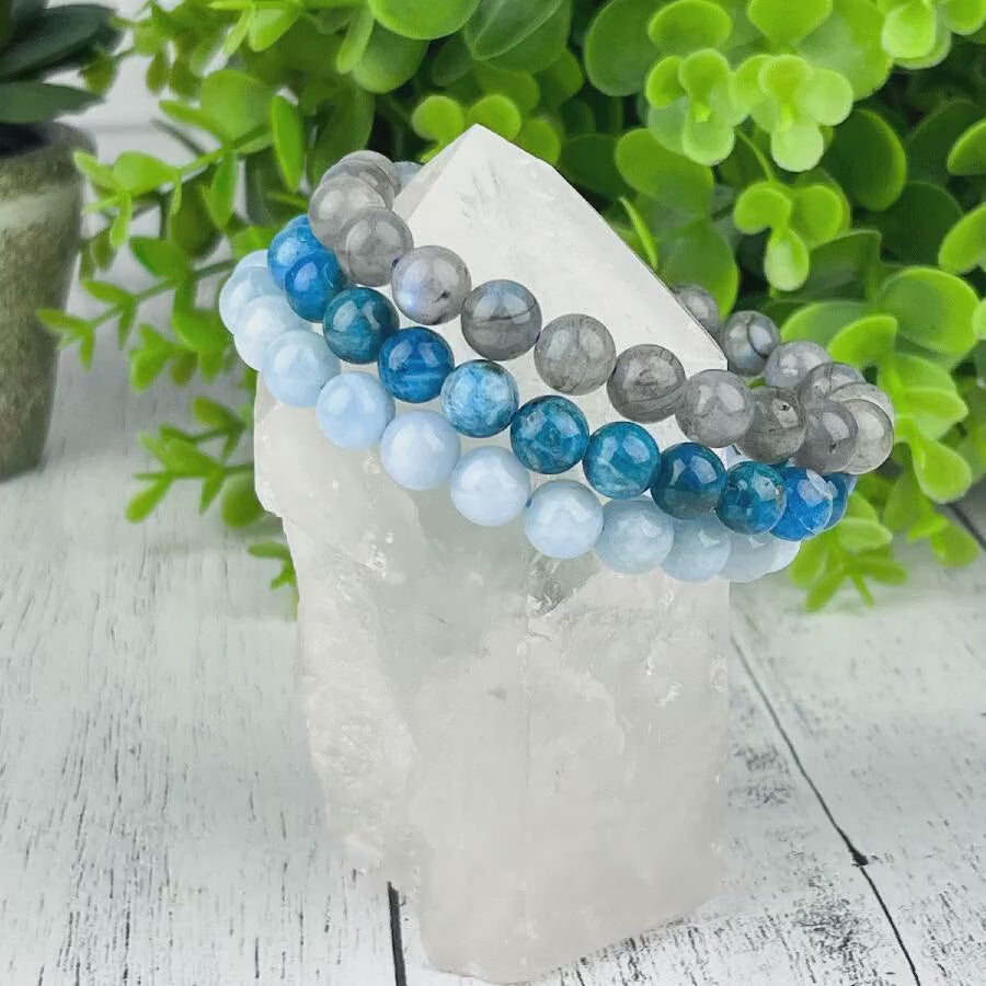 Gemstone Bracelet Set for Creativity, Stress Relief, and Manifestation Labradorite, Blue Apatite and Aquamarine