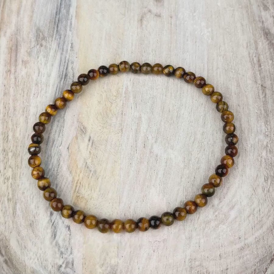 Tiger Eye Gemstone Bracelet for Wealth, Prosperity & Success - 4mm Stone Beads - Business Crystal Jewelry