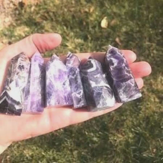 Chevron Amethyst Tower - Healing Crystal for Protection and Purification - Spiritual Energy Cleansing - One Tower