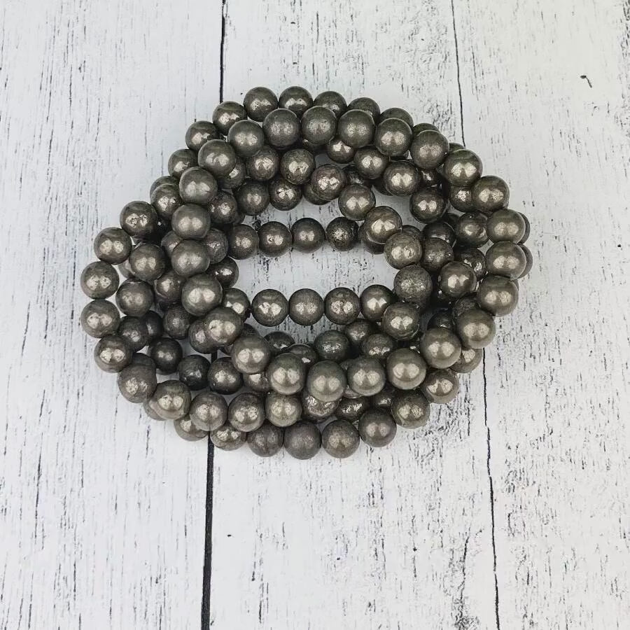 Abundance & Protection Pyrite Gemstone Bracelet - 8mm Beads - Boost Confidence  Prosperity - Elastic Stretch - Healing Crystal Jewelry