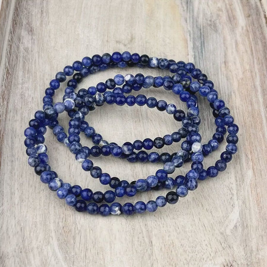 Sodalite Gemstone Bracelet: Grounding & Harmony, Intuition - Balance, 4mm Beads, 7.5 Inches