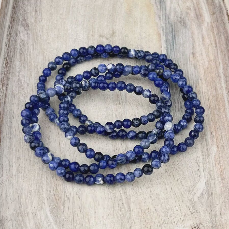 Sodalite Gemstone Bracelet: Grounding & Harmony, Intuition - Balance, 4mm Beads, 7.5 Inches