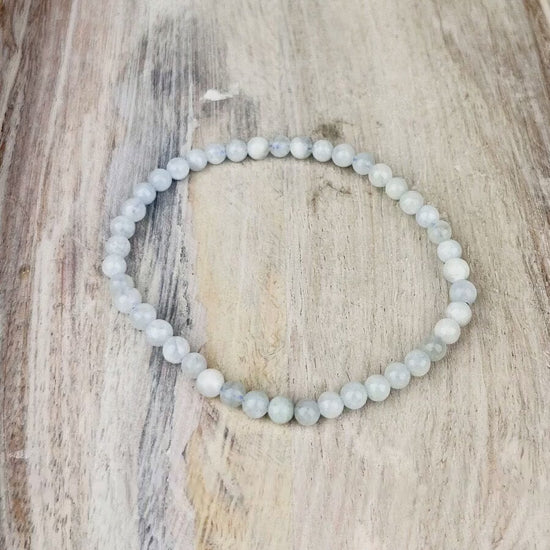 Calming Aquamarine Gemstone Bracelet - 4mm Beads, Stress Relief, Mental Clarity, Luck Talisman, Mermaid Treasure, Sensitive Support