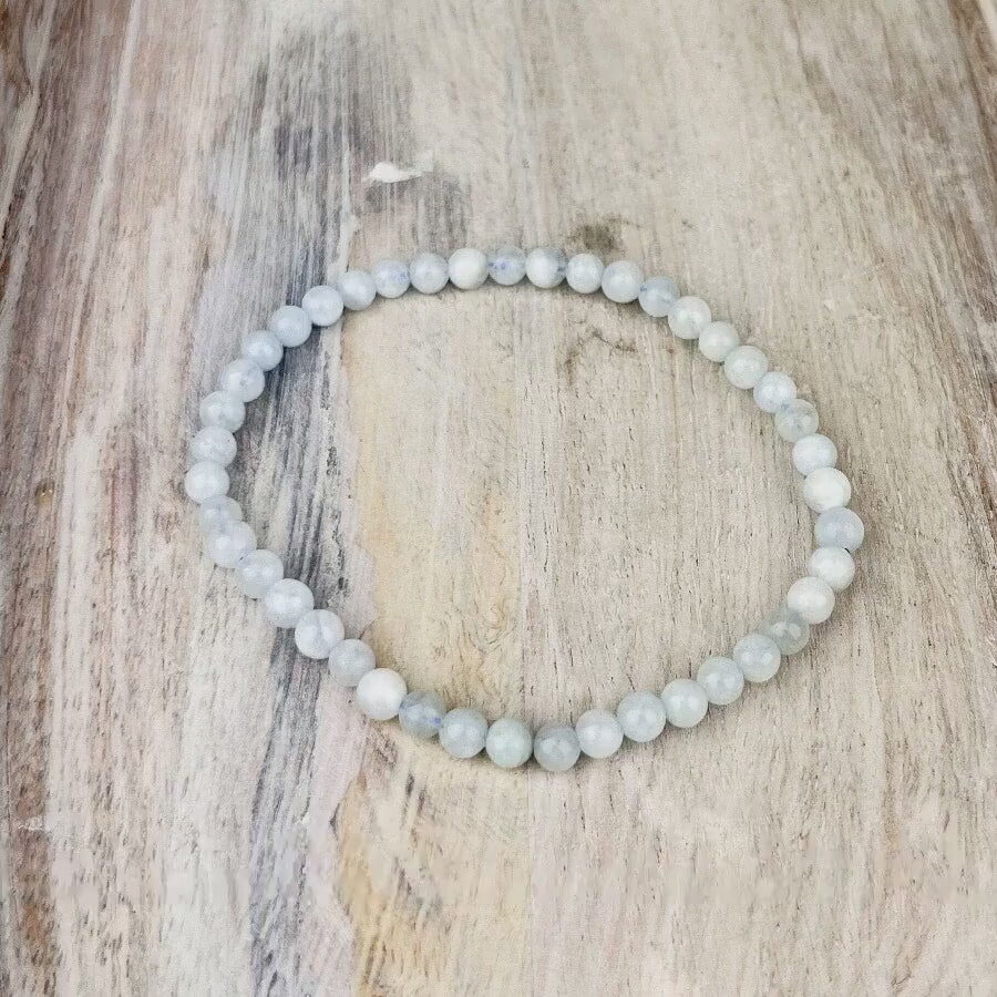 Calming Aquamarine Gemstone Bracelet - 4mm Beads, Stress Relief, Mental Clarity, Luck Talisman, Mermaid Treasure, Sensitive Support