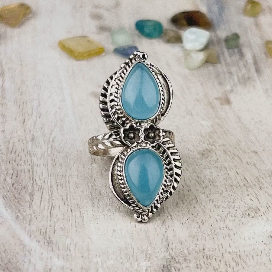 Serene Aqua Chalcedony Sterling Silver Ring - Size 7 | Grounding Balance Stone for Stability and Peaceful Vibrations