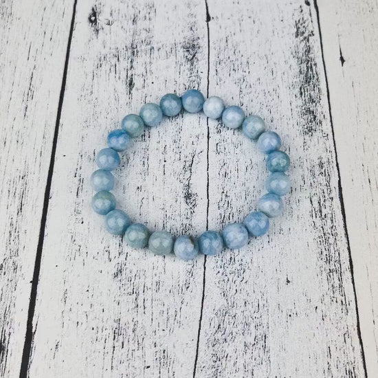 Calming Aquamarine Bracelet | 8mm Gemstone Beads | Stress Relief & Clarity | Good Luck Talisman | Elastic Bracelet for Sensitive Souls