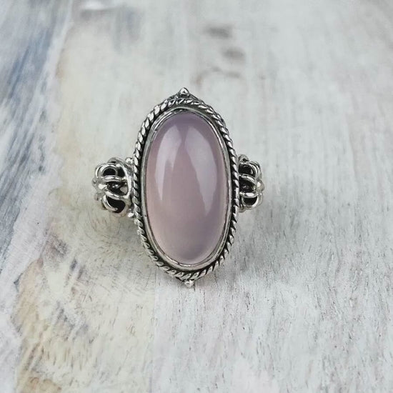 Rose Quartz Ring in Sterling Silver for Self Love and Feminine Energy Spiritual Gift for Her