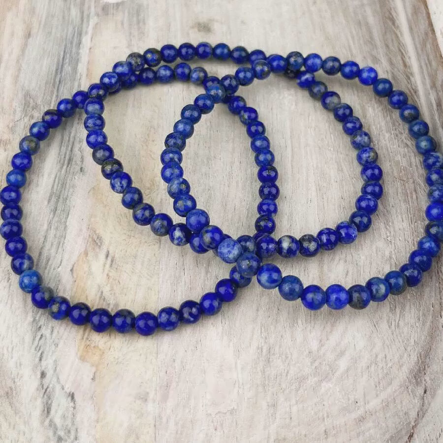 Elegant 4mm Lapis Lazuli Gemstone Bracelet for Balance, Harmony & Self-Awareness