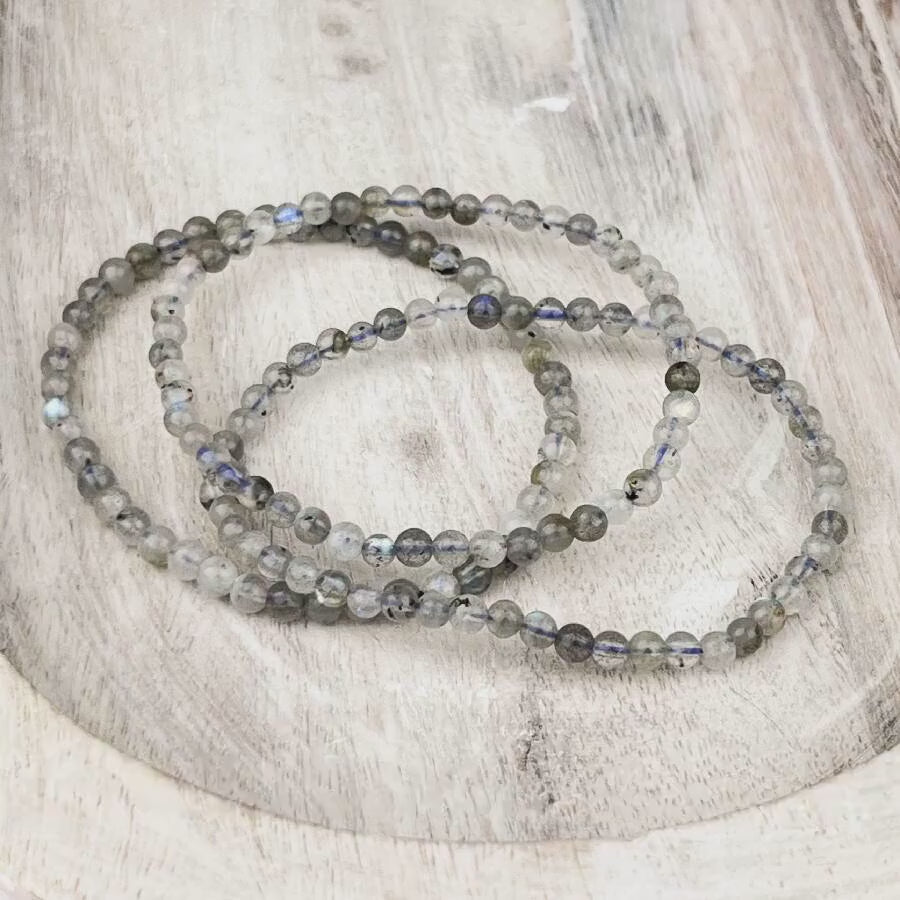 Energizing Labradorite Gemstone Bracelet | Calms Mind, Sparks Imagination | 4mm Beads | 7.5 Inch Elastic | Uplifting, Strength in Change