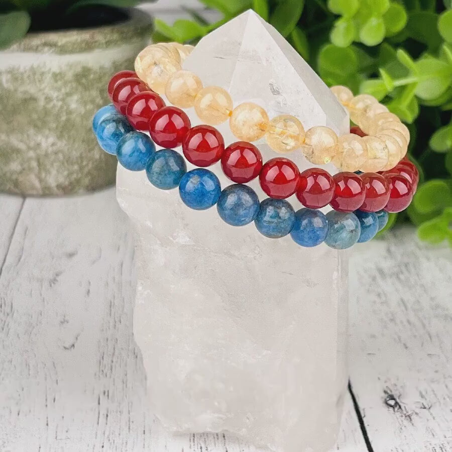 Manifestation and Creativity Gemstone Bracelet Set - Blue Apatite, Citrine, and Carnelian - Energy Stack Set 8mm