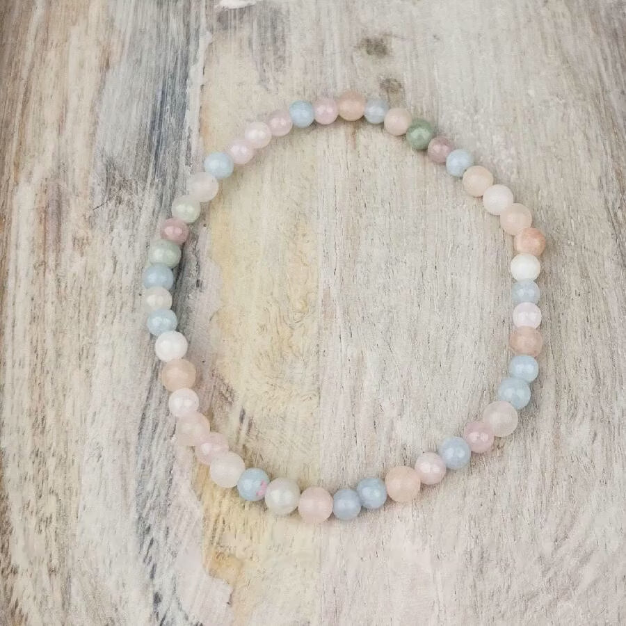 Morganite Crystal Bracelet – 4mm Natural Pastel Gemstone Beads for Self-Love, Emotional Healing, Heart Chakra & Feminine Energy