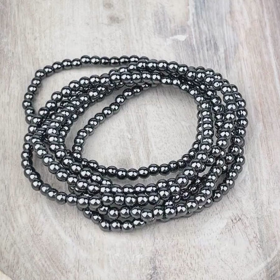 Hematite Bead Bracelet – 4mm Grounding Crystal Bracelet on Elastic for Protection, Focus & Stability