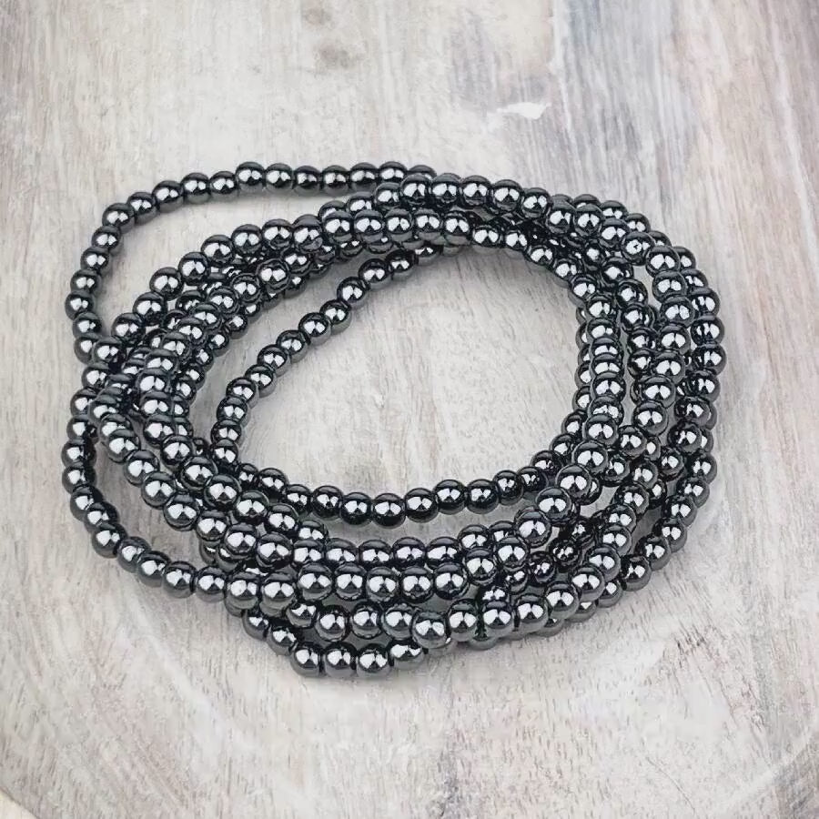 Hematite Bead Bracelet – 4mm Grounding Crystal Bracelet on Elastic for Protection, Focus & Stability