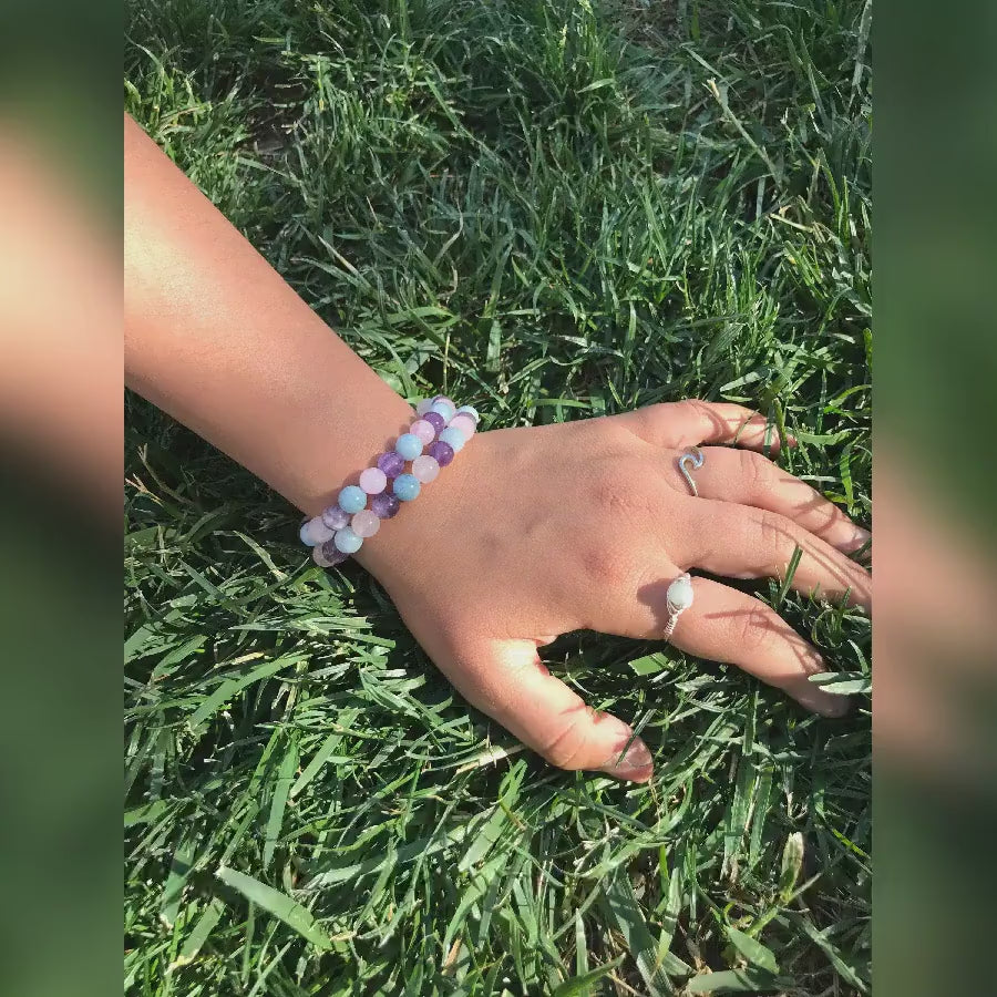 Spiritual Awareness Bracelet Trio with Amethyst, Aquamarine, and Rose Quartz Gemstones - 8mm Beads - Healing and Protection Stone Bracelet