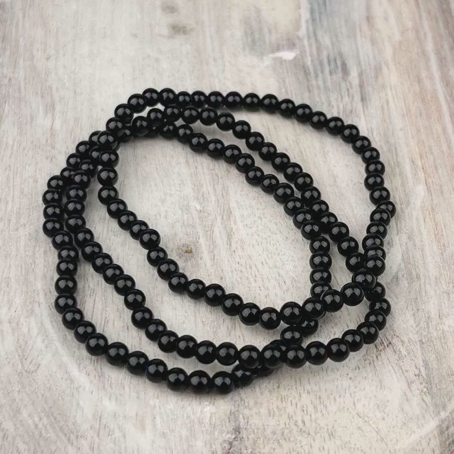 Natural Black Tourmaline Gemstone Bracelet - Protective 4mm Stone Beads for Anxiety Relief and Energy Cleansing