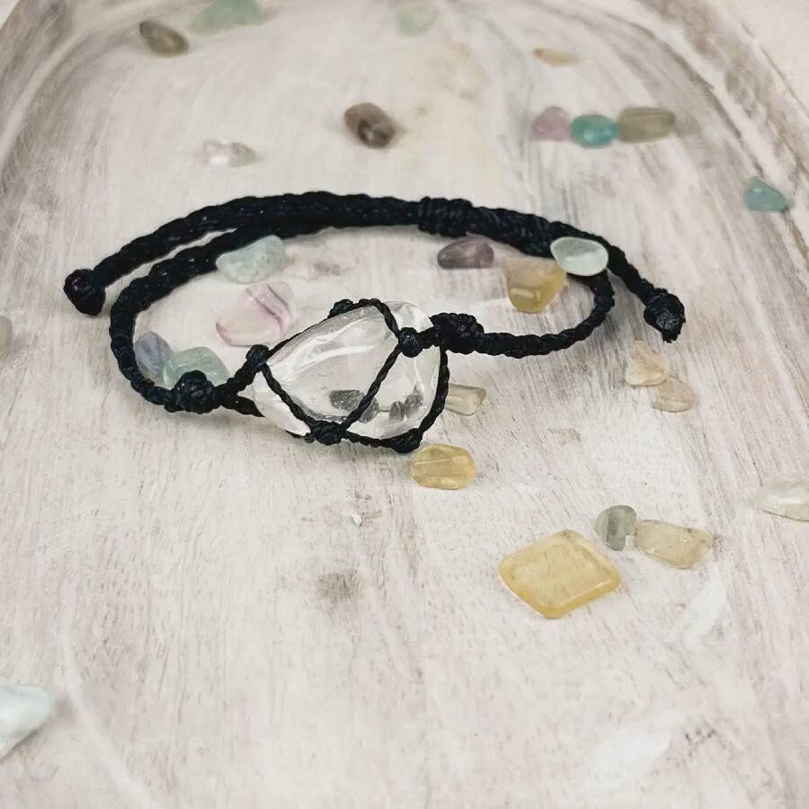 Clear Quartz Crystal Bracelet Hand Knotted on Adjustable Cord for Clarity and Light Coastal Inspired Jewelry with Beachy Boho Vibe