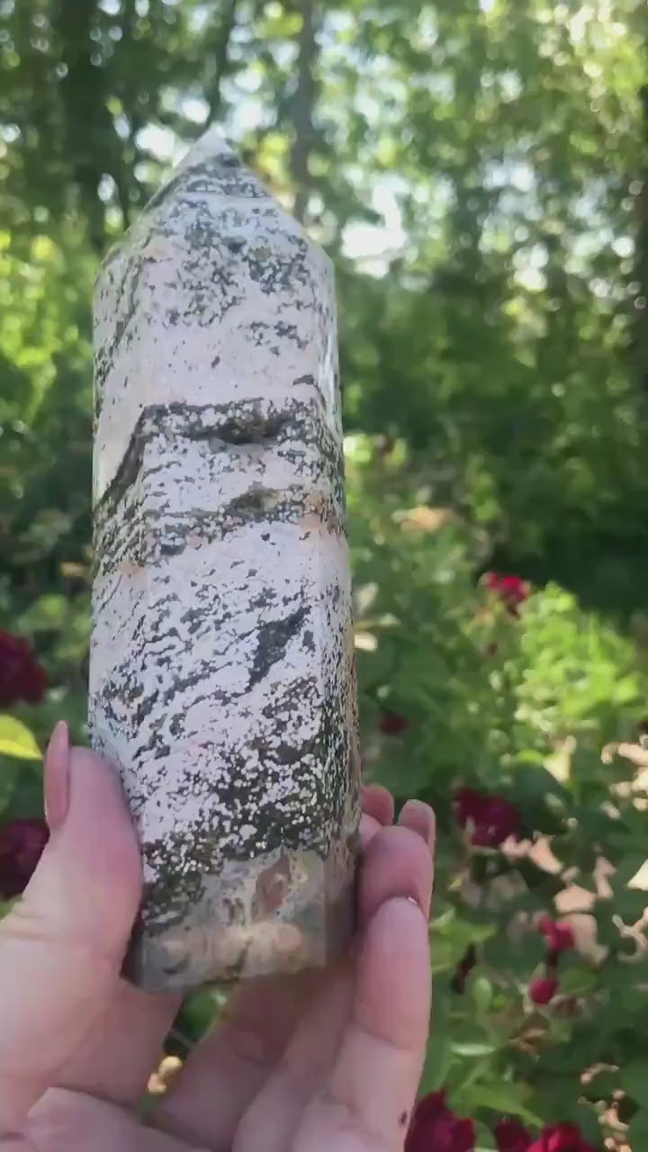 Ocean Jasper Tower • Polished Crystal Point for Joy, Balance & Healing • Heart Chakra Stone • Decorative Crystal • Energy Clearing Wand