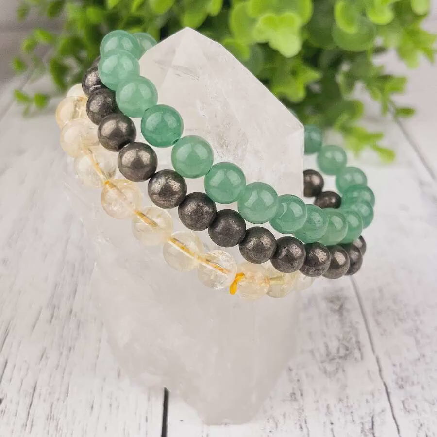 Manifest Abundance and Success Bracelet Set - Citrine, Pyrite, Green Aventurine - Gemstone Stack Bracelets - Wealth Attraction Jewelry