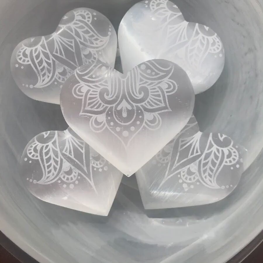 Energy Charging Selenite Heart, Metaphysical Crystal for Calm and Balance