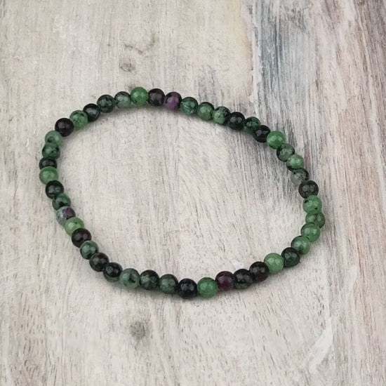 Ruby Zoisite Gemstone Bracelet - 4mm Beads - Elastic Stretch - Stone of Gratitude for Happiness, Abundance & Vitality