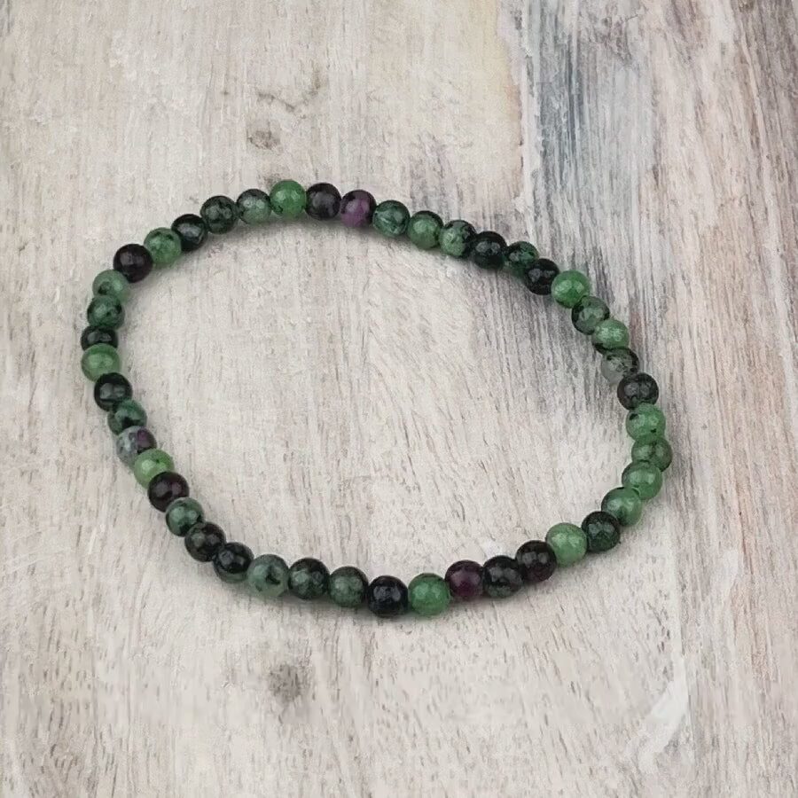 Ruby Zoisite Gemstone Bracelet - 4mm Beads - Elastic Stretch - Stone of Gratitude for Happiness, Abundance & Vitality