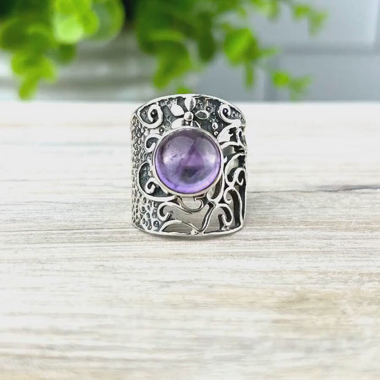 Amethyst Ring Sterling Silver Size 7 • Natural Purple Gemstone Ring • February Birthstone • Crystal Healing Jewelry • Gift for Her
