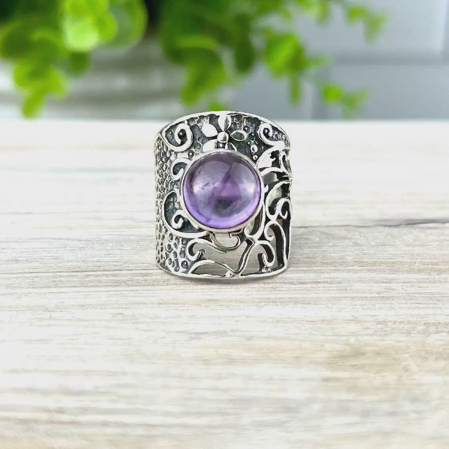 Amethyst Ring Sterling Silver Size 7 • Natural Purple Gemstone Ring • February Birthstone • Crystal Healing Jewelry • Gift for Her